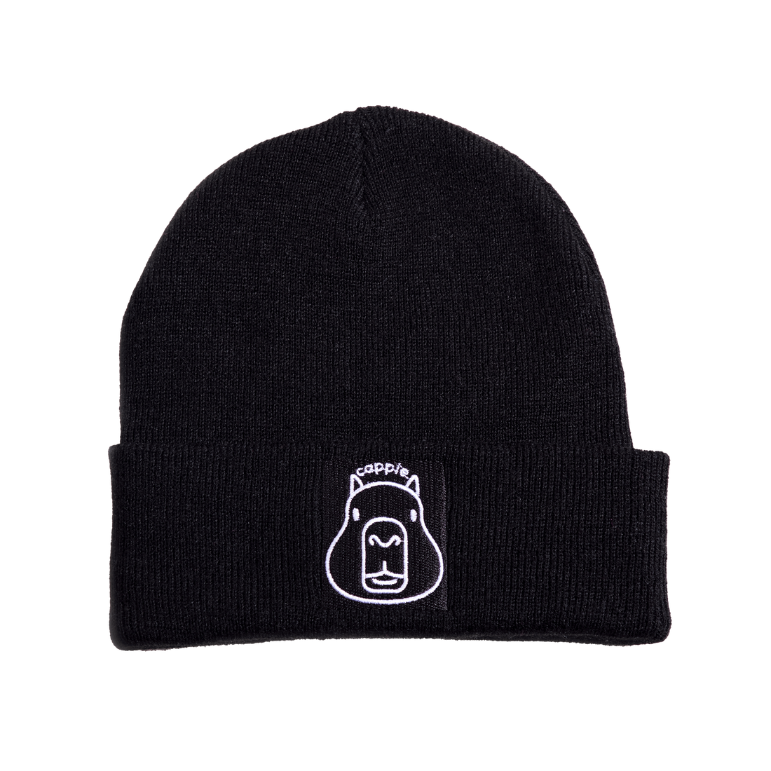 black cappie beanie.