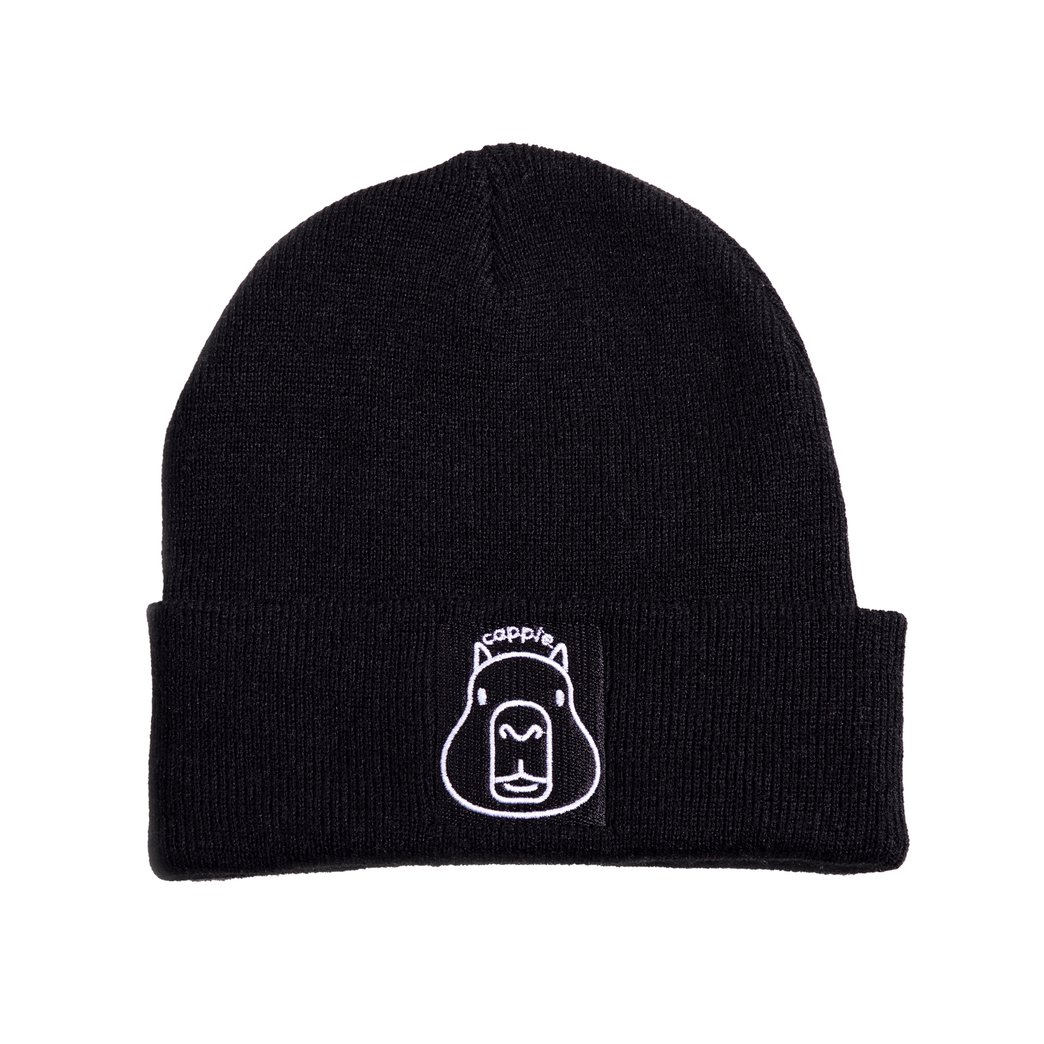 black cappie beanie.