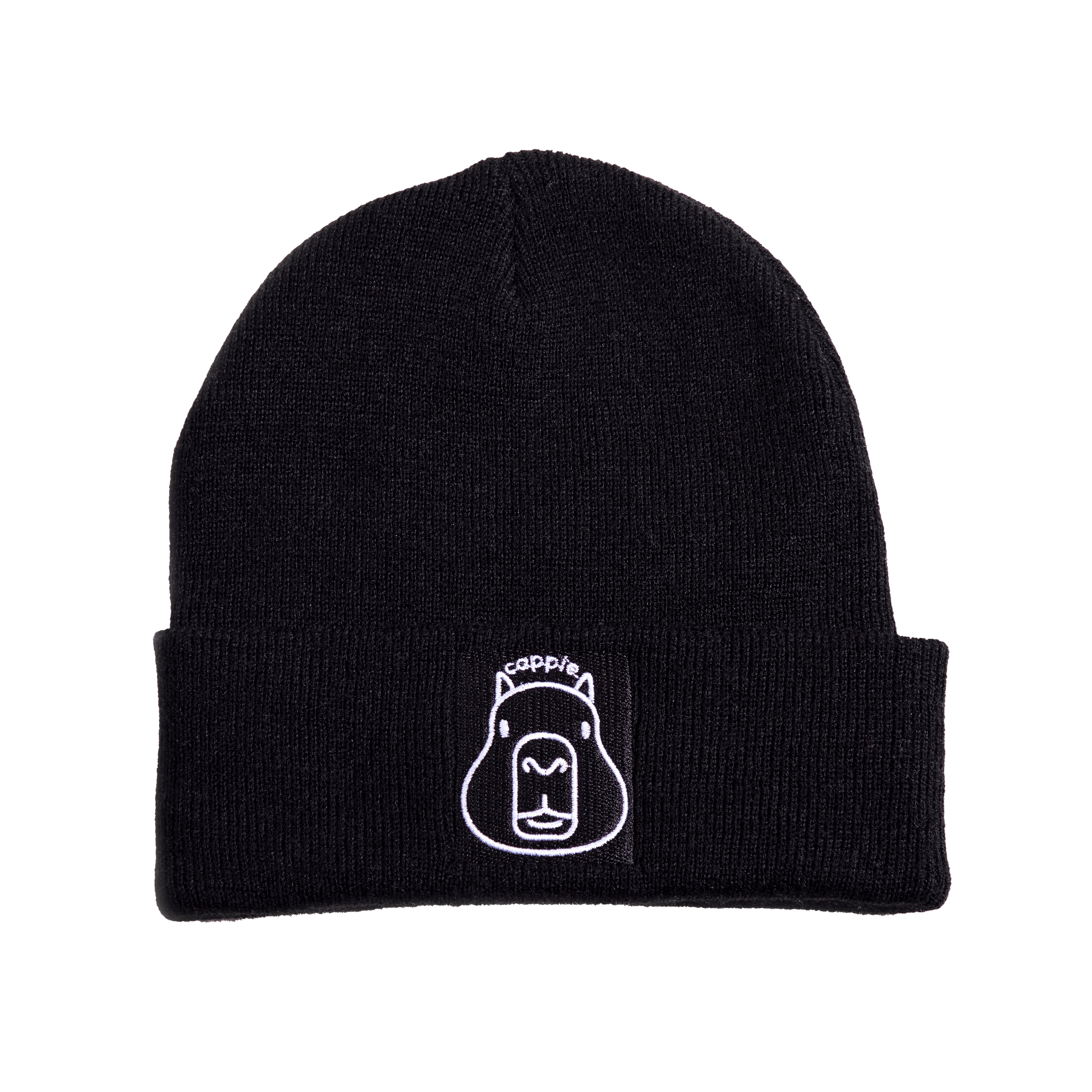 black cappie beanie.