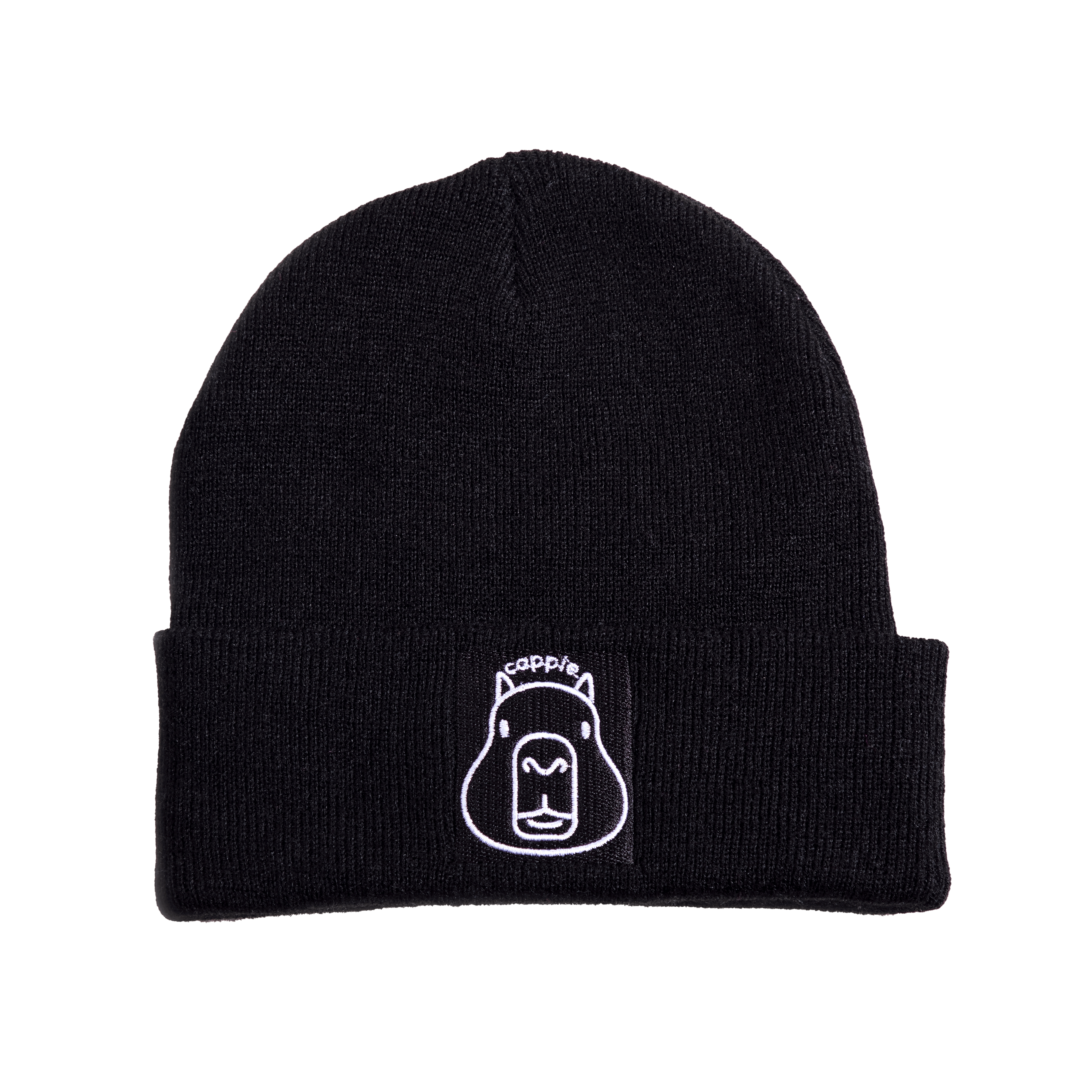 black cappie beanie.