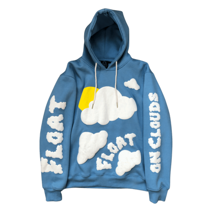 ‘float on clouds’ sky blue hoodie.