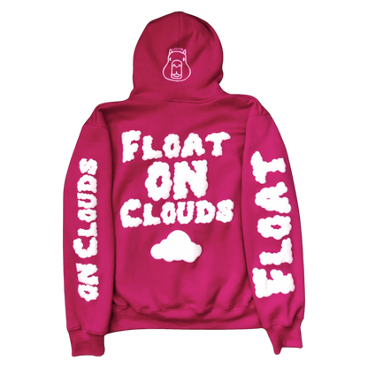 ‘float on clouds’ hot pink hoodie.