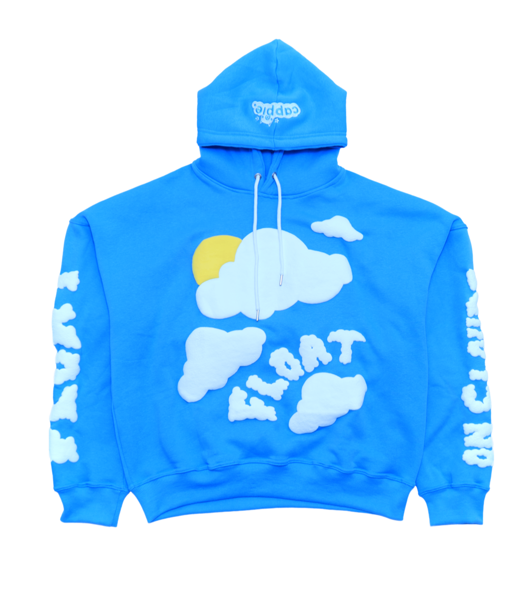 ‘float on clouds’ sky blue hoodie.