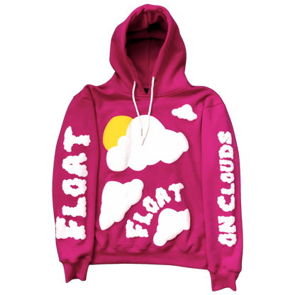 ‘float on clouds’ hot pink hoodie.