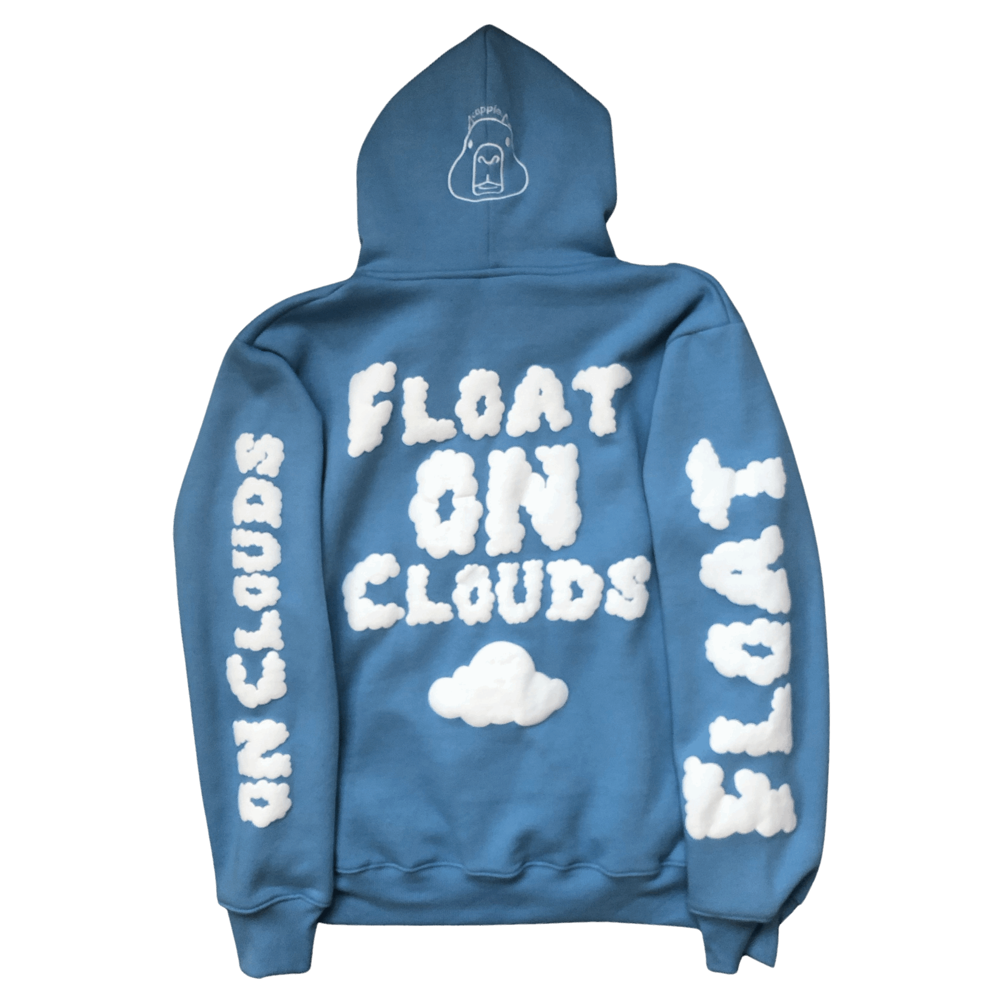 ‘float on clouds’ sky blue hoodie.