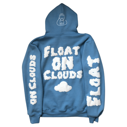 ‘float on clouds’ sky blue hoodie.