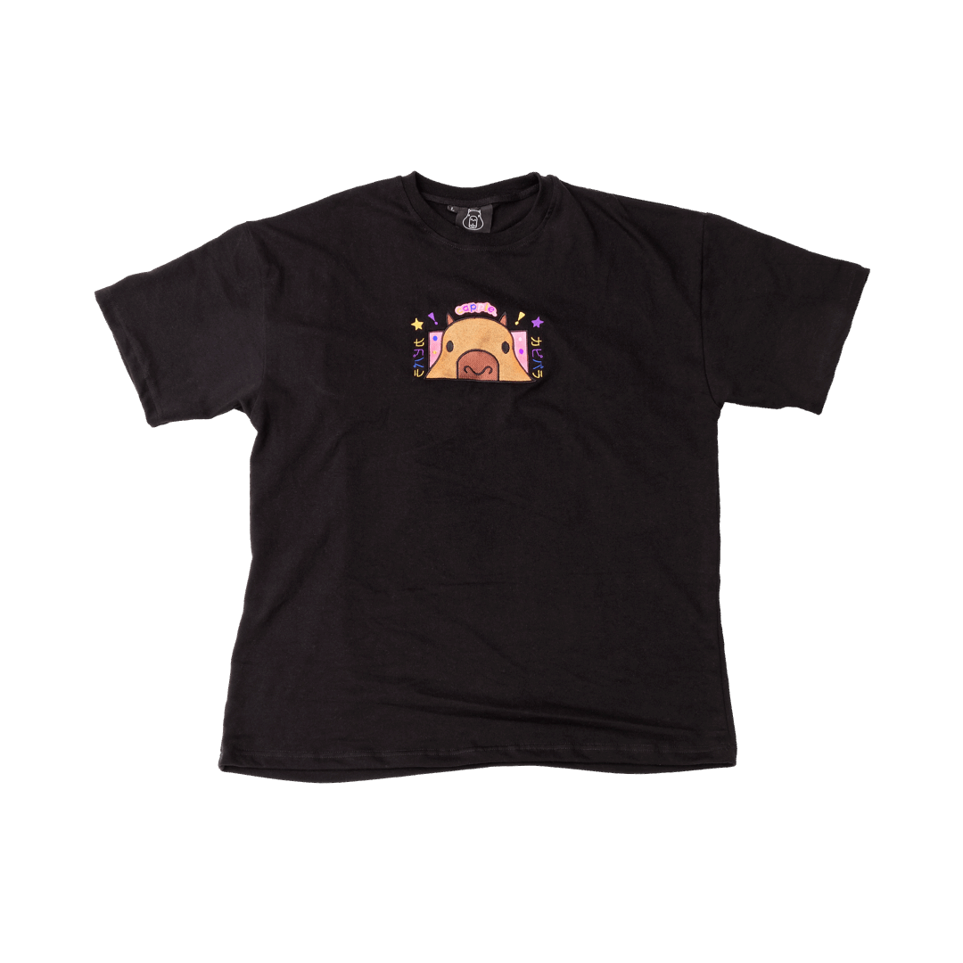 black oversized ‘kapibara’ t-shirt.